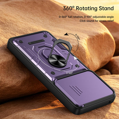 For Motorola Moto G57 Power / G67 Power Nanshan Armor Sliding Camshield Ring Holder Phone Case - Purple - EDA009772906E