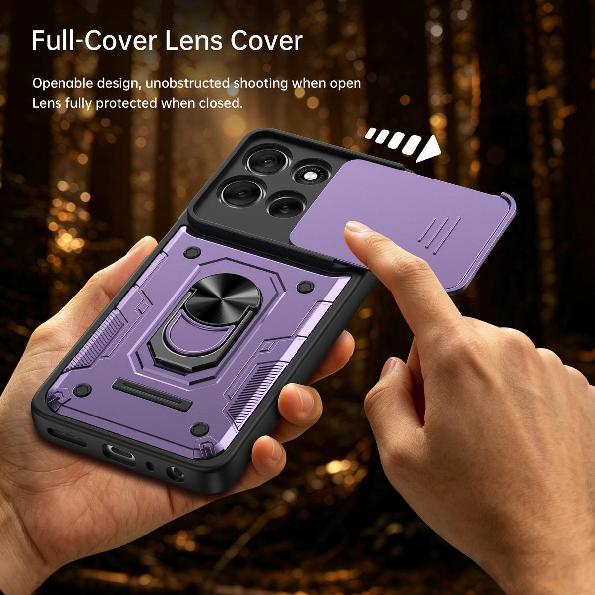 For Motorola Moto G57 Power / G67 Power Nanshan Armor Sliding Camshield Ring Holder Phone Case - Purple - EDA009772906E