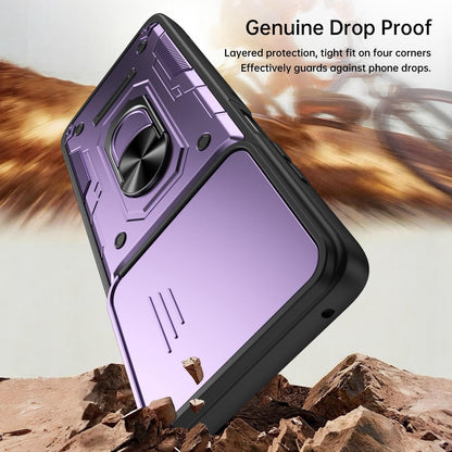 For Motorola Moto G57 Power / G67 Power Nanshan Armor Sliding Camshield Ring Holder Phone Case - Purple - EDA009772906E