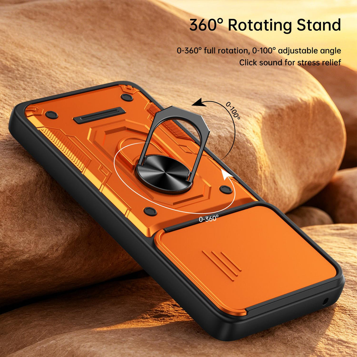 For Motorola Signature 5G / 70 Ultra Nanshan Armor Sliding Camshield Ring Holder Phone Case - Orange - EDA009772909A