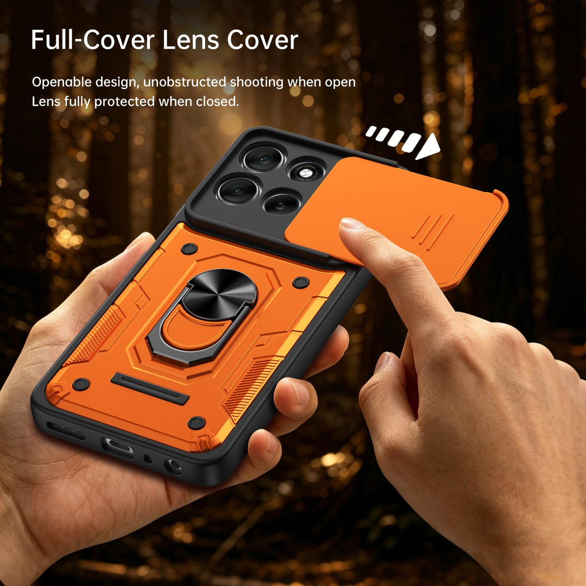 For Motorola Signature 5G / 70 Ultra Nanshan Armor Sliding Camshield Ring Holder Phone Case - Orange - EDA009772909A