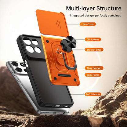 For Motorola Signature 5G / 70 Ultra Nanshan Armor Sliding Camshield Ring Holder Phone Case - Orange - EDA009772909A