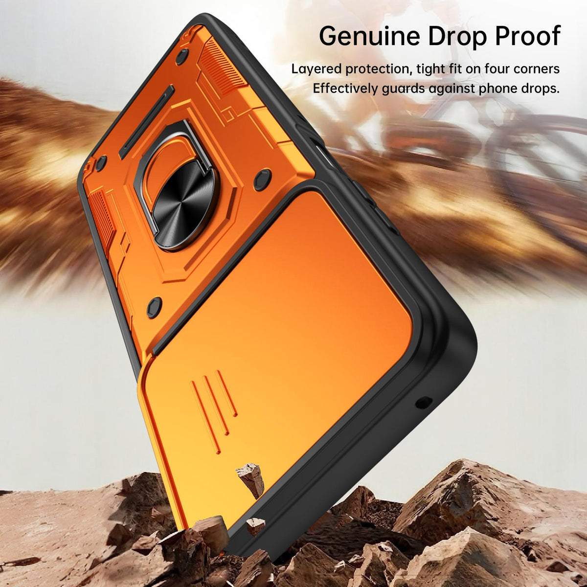For Motorola Signature 5G / 70 Ultra Nanshan Armor Sliding Camshield Ring Holder Phone Case - Orange - EDA009772909A