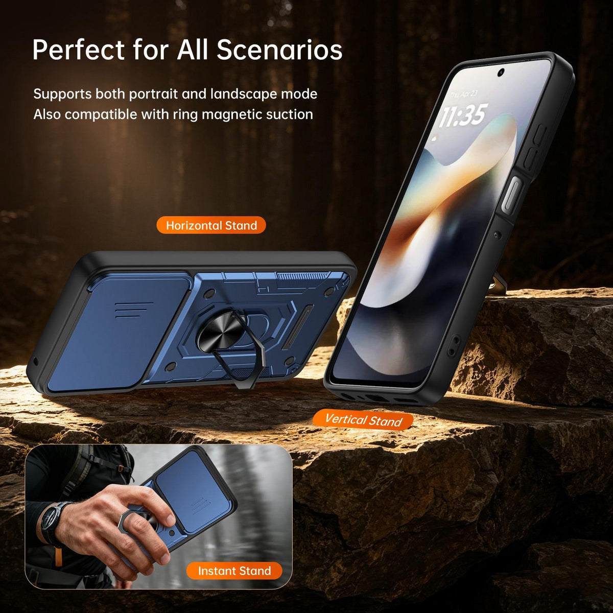 For Motorola Signature 5G / 70 Ultra Nanshan Armor Sliding Camshield Ring Holder Phone Case - Blue - EDA009772909B