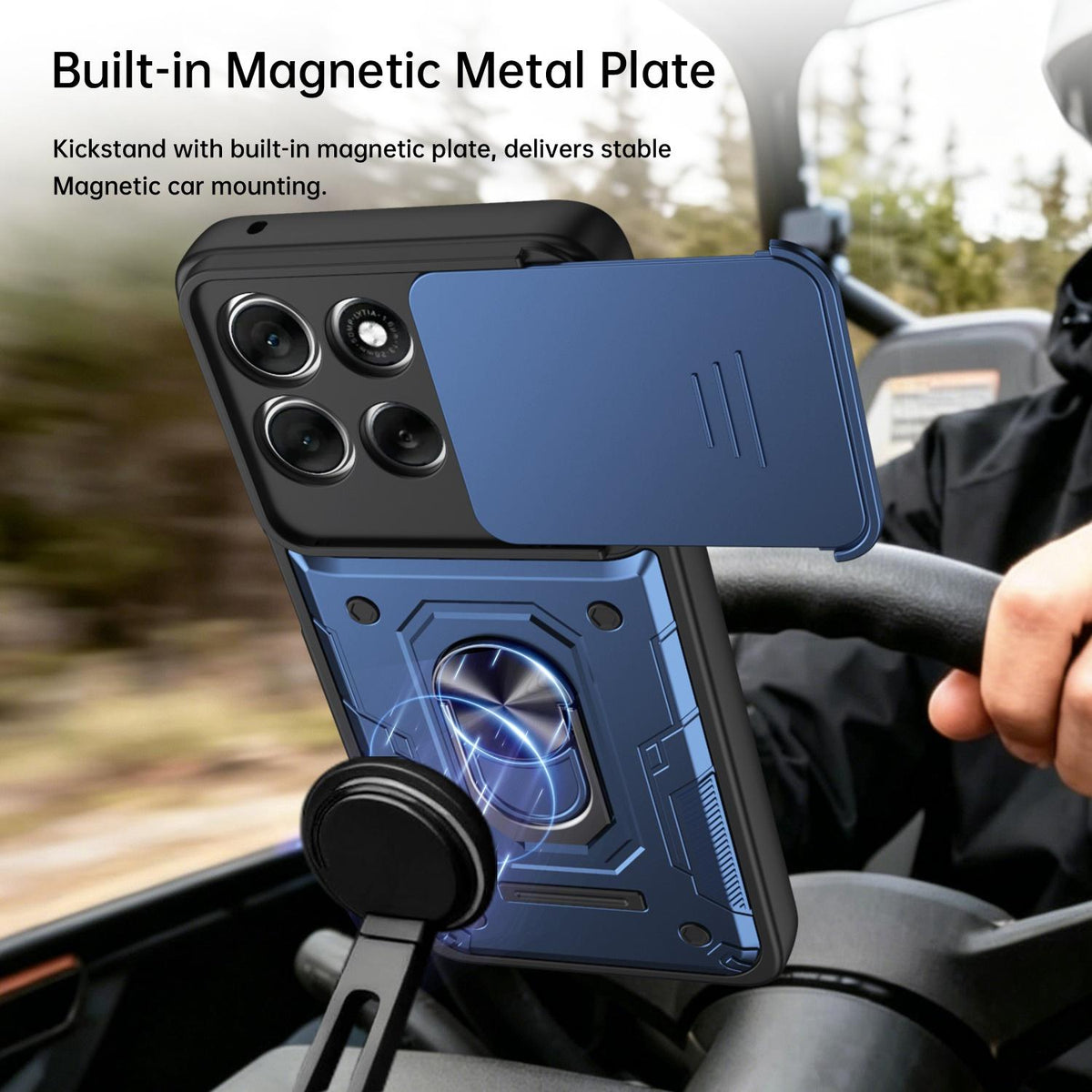 For Motorola Signature 5G / 70 Ultra Nanshan Armor Sliding Camshield Ring Holder Phone Case - Blue - EDA009772909B