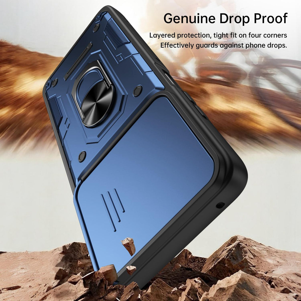 For Motorola Signature 5G / 70 Ultra Nanshan Armor Sliding Camshield Ring Holder Phone Case - Blue - EDA009772909B