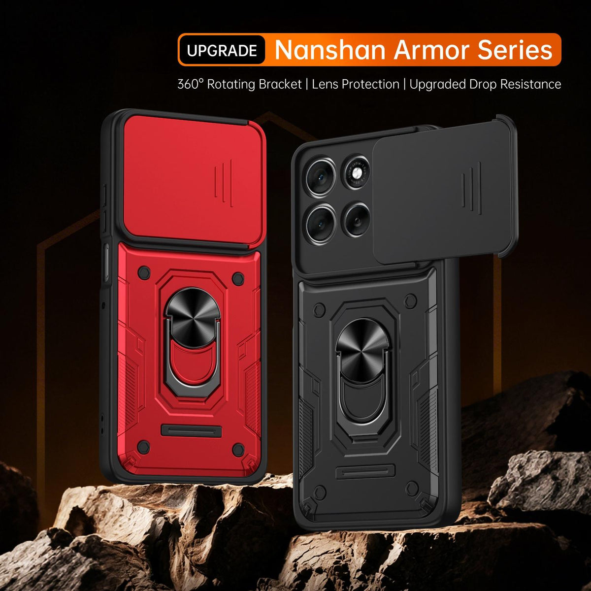 For Motorola Signature 5G / 70 Ultra Nanshan Armor Sliding Camshield Ring Holder Phone Case - Black - EDA009772909C