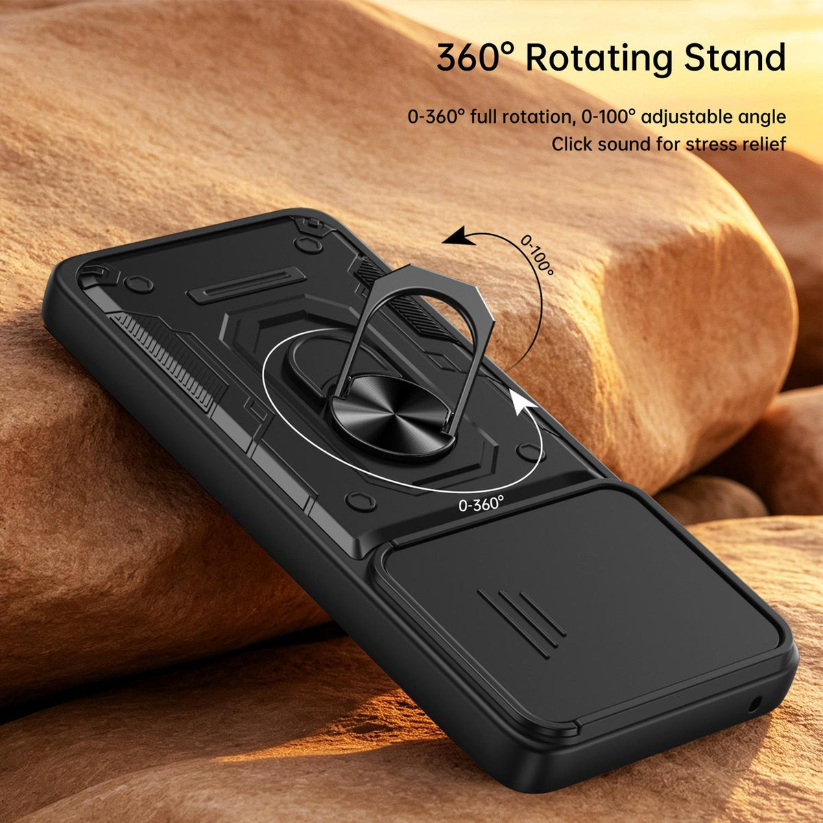 For Motorola Signature 5G / 70 Ultra Nanshan Armor Sliding Camshield Ring Holder Phone Case - Black - EDA009772909C