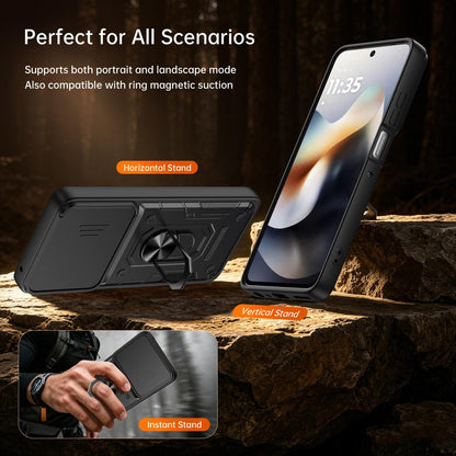 For Motorola Signature 5G / 70 Ultra Nanshan Armor Sliding Camshield Ring Holder Phone Case - Black - EDA009772909C
