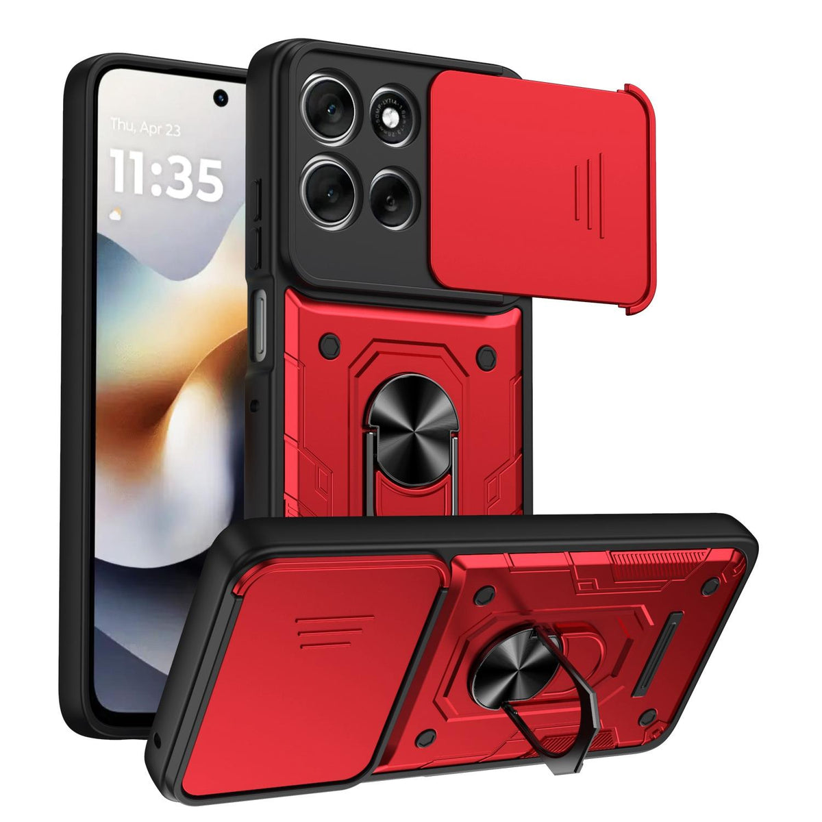 For Motorola Signature 5G / 70 Ultra Nanshan Armor Sliding Camshield Ring Holder Phone Case - Red - EDA009772909D
