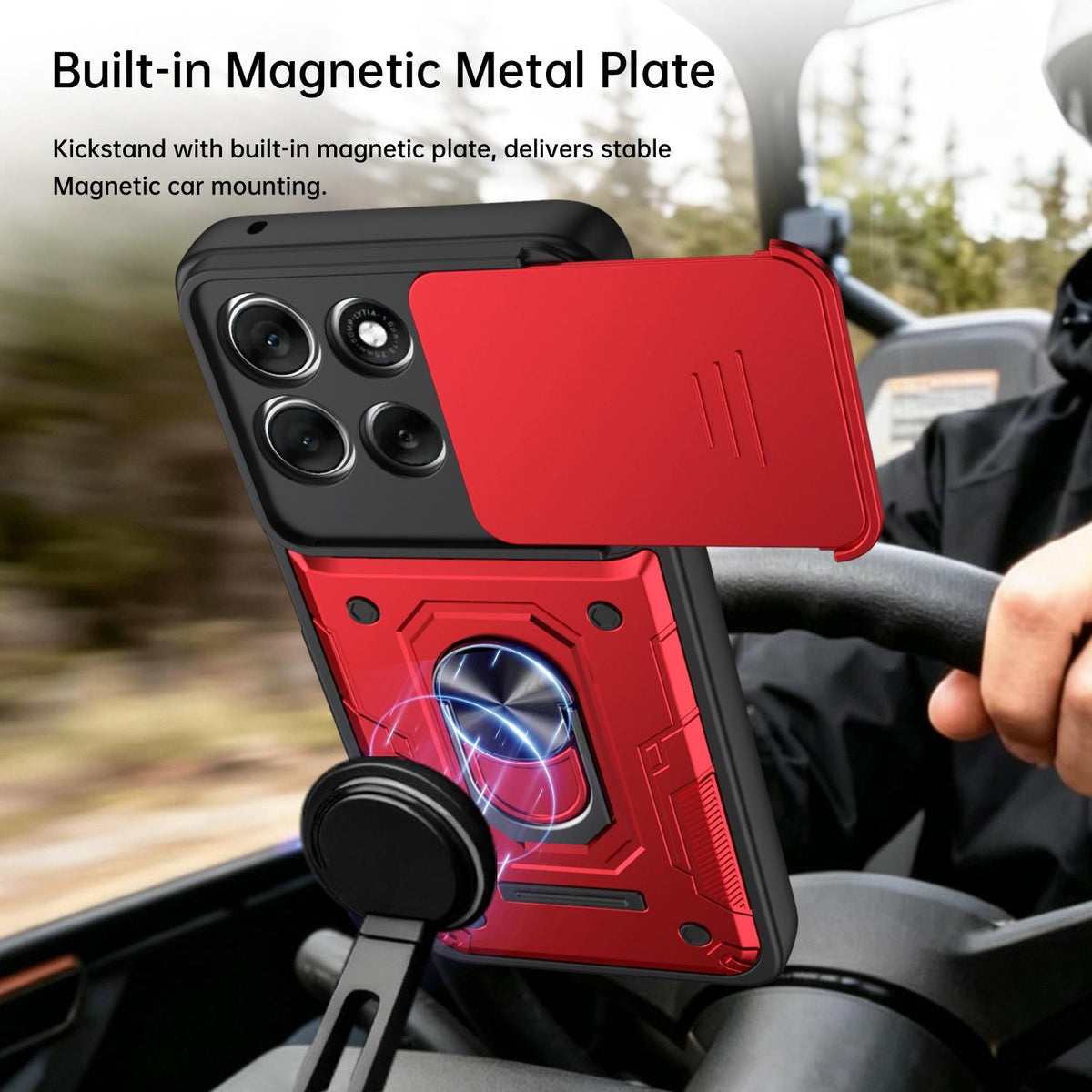 For Motorola Signature 5G / 70 Ultra Nanshan Armor Sliding Camshield Ring Holder Phone Case - Red - EDA009772909D