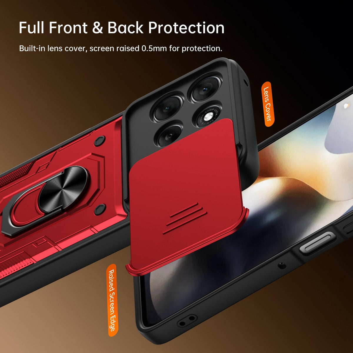 For Motorola Signature 5G / 70 Ultra Nanshan Armor Sliding Camshield Ring Holder Phone Case - Red - EDA009772909D