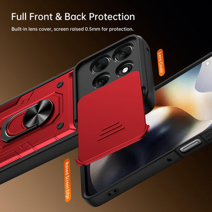 For Motorola Signature 5G / 70 Ultra Nanshan Armor Sliding Camshield Ring Holder Phone Case - Red - EDA009772909D