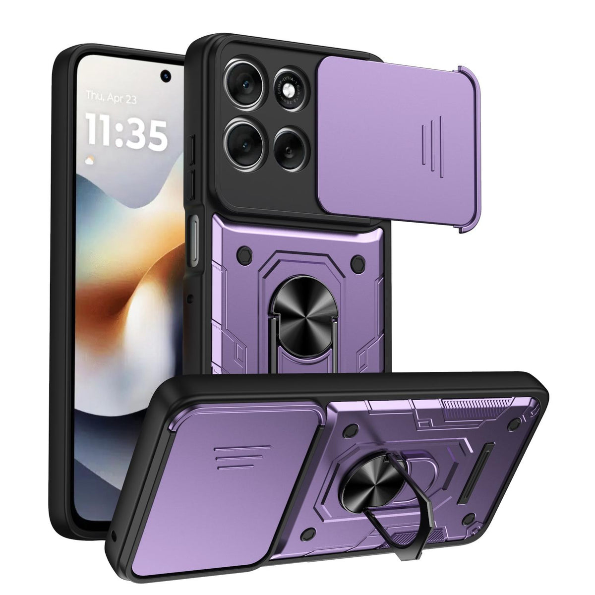 For Motorola Signature 5G / 70 Ultra Nanshan Armor Sliding Camshield Ring Holder Phone Case - Purple - EDA009772909E