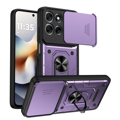 For Motorola Signature 5G / 70 Ultra Nanshan Armor Sliding Camshield Ring Holder Phone Case - Purple - EDA009772909E