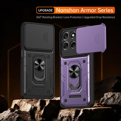 For Motorola Signature 5G / 70 Ultra Nanshan Armor Sliding Camshield Ring Holder Phone Case - Purple - EDA009772909E