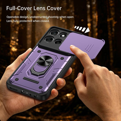 For Motorola Signature 5G / 70 Ultra Nanshan Armor Sliding Camshield Ring Holder Phone Case - Purple - EDA009772909E