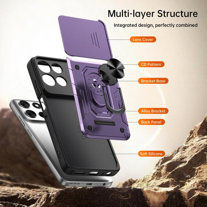 For Motorola Signature 5G / 70 Ultra Nanshan Armor Sliding Camshield Ring Holder Phone Case - Purple - EDA009772909E