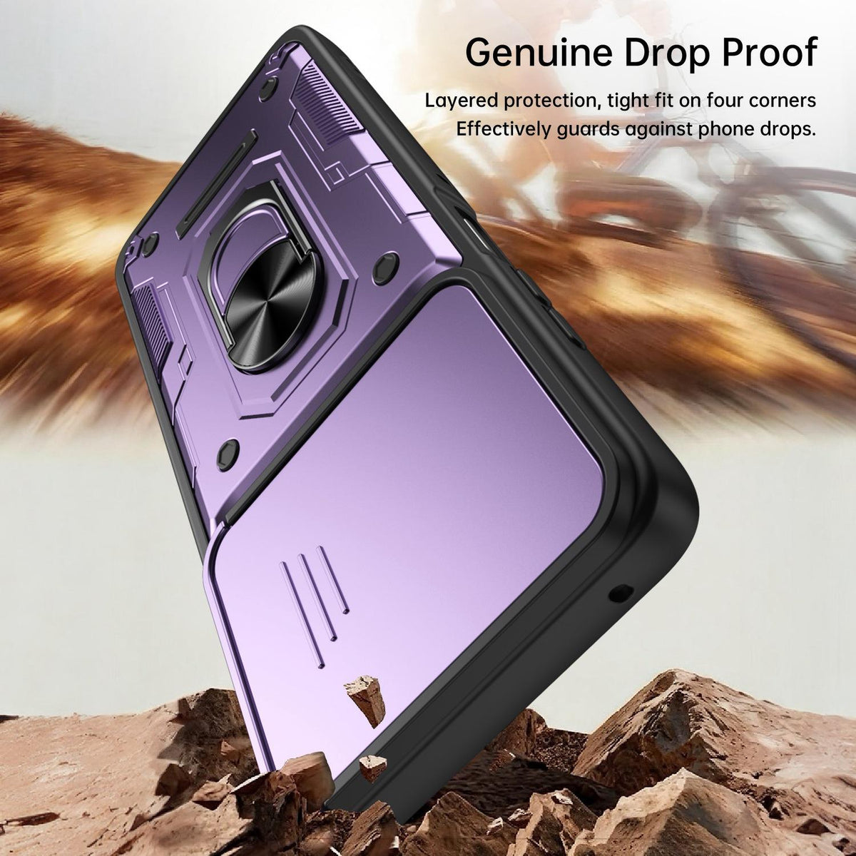 For Motorola Signature 5G / 70 Ultra Nanshan Armor Sliding Camshield Ring Holder Phone Case - Purple - EDA009772909E