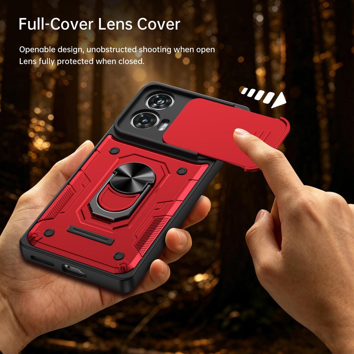 For Motorola Edge 50 Fusion / G85 Nanshan Armor Sliding Camshield Ring Holder Phone Case - Black - EDA009772910C
