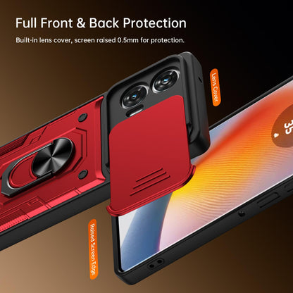 For Motorola Edge 50 Fusion / G85 Nanshan Armor Sliding Camshield Ring Holder Phone Case - Black - EDA009772910C