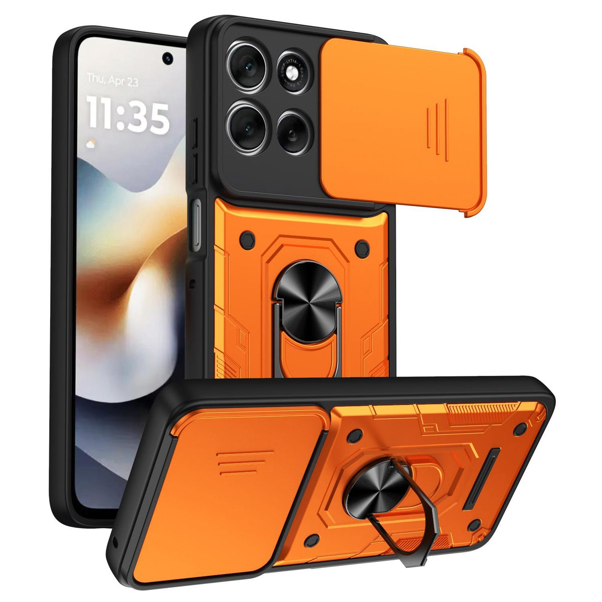 For Motorola Moto G87 / G77 / G67 Nanshan Armor Sliding Camshield Ring Holder Phone Case - Orange - EDA009772912A