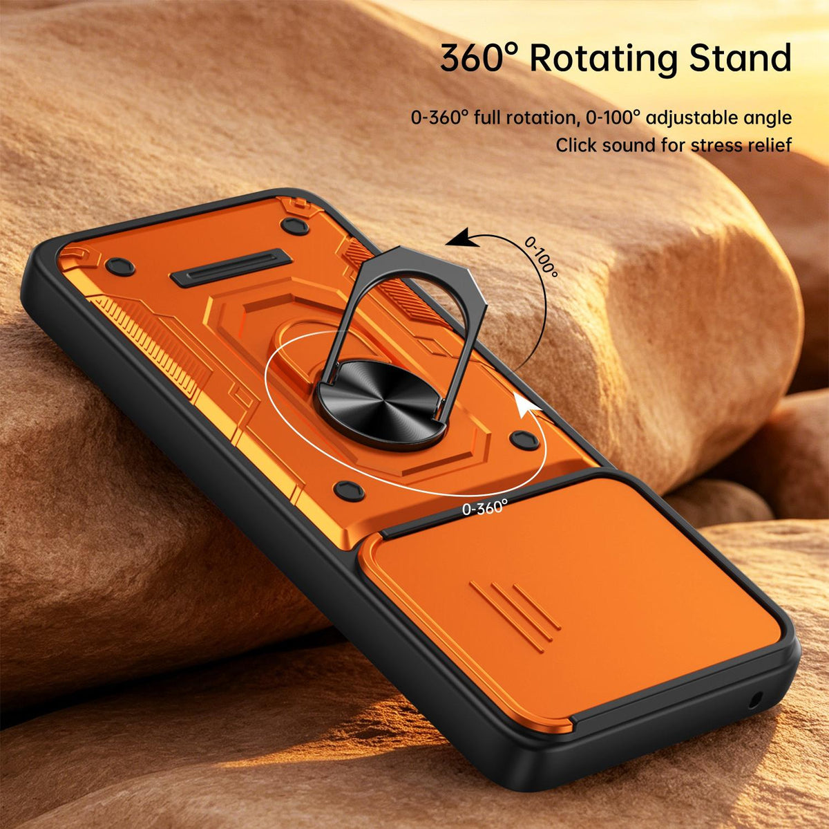 For Motorola Moto G87 / G77 / G67 Nanshan Armor Sliding Camshield Ring Holder Phone Case - Orange - EDA009772912A