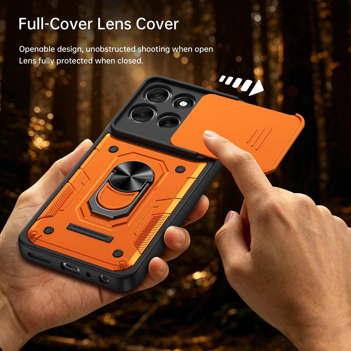 For Motorola Moto G87 / G77 / G67 Nanshan Armor Sliding Camshield Ring Holder Phone Case - Orange - EDA009772912A