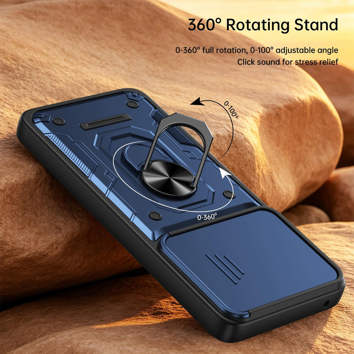 For Motorola Moto G87 / G77 / G67 Nanshan Armor Sliding Camshield Ring Holder Phone Case - Blue - EDA009772912B