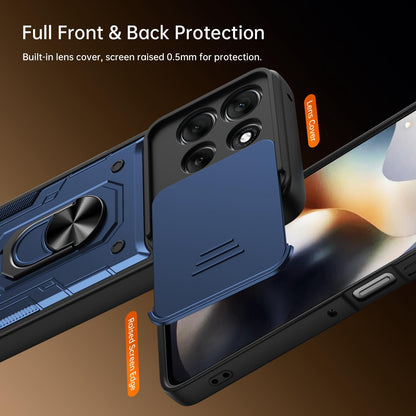 For Motorola Moto G87 / G77 / G67 Nanshan Armor Sliding Camshield Ring Holder Phone Case - Blue - EDA009772912B