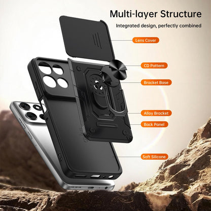For Motorola Moto G87 / G77 / G67 Nanshan Armor Sliding Camshield Ring Holder Phone Case - Black - EDA009772912C