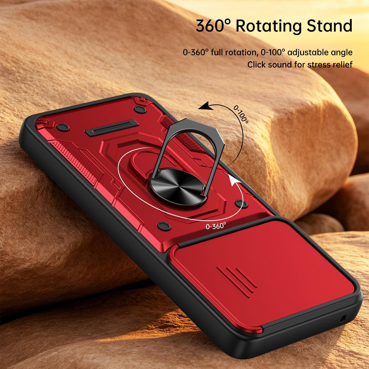 For Motorola Moto G87 / G77 / G67 Nanshan Armor Sliding Camshield Ring Holder Phone Case - Red - EDA009772912D