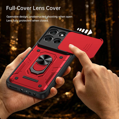 For Motorola Moto G87 / G77 / G67 Nanshan Armor Sliding Camshield Ring Holder Phone Case - Red - EDA009772912D