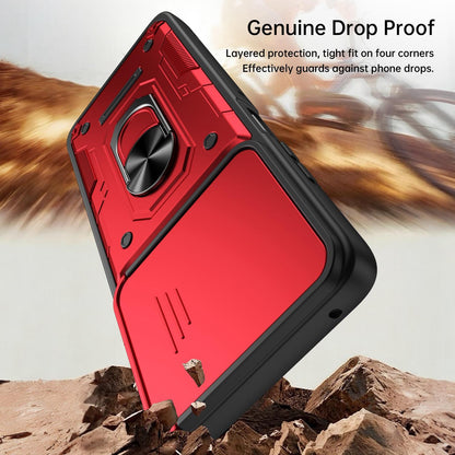 For Motorola Moto G87 / G77 / G67 Nanshan Armor Sliding Camshield Ring Holder Phone Case - Red - EDA009772912D