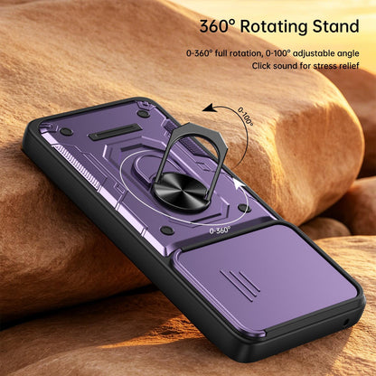 For Motorola Moto G87 / G77 / G67 Nanshan Armor Sliding Camshield Ring Holder Phone Case - Purple - EDA009772912E