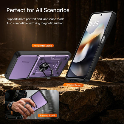 For Motorola Moto G87 / G77 / G67 Nanshan Armor Sliding Camshield Ring Holder Phone Case - Purple - EDA009772912E
