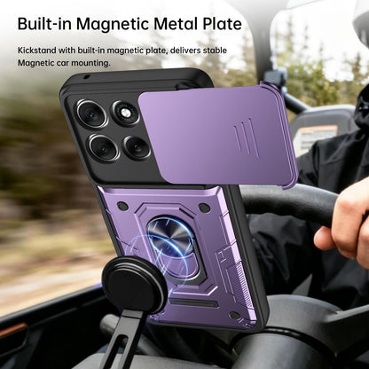 For Motorola Moto G87 / G77 / G67 Nanshan Armor Sliding Camshield Ring Holder Phone Case - Purple - EDA009772912E