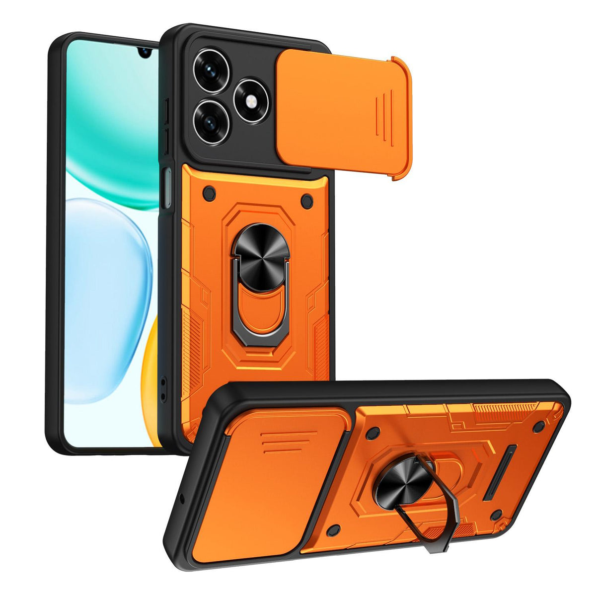 For Honor 600 Lite Global Nanshan Armor Sliding Camshield Ring Holder Phone Case - Orange - EDA009773006A