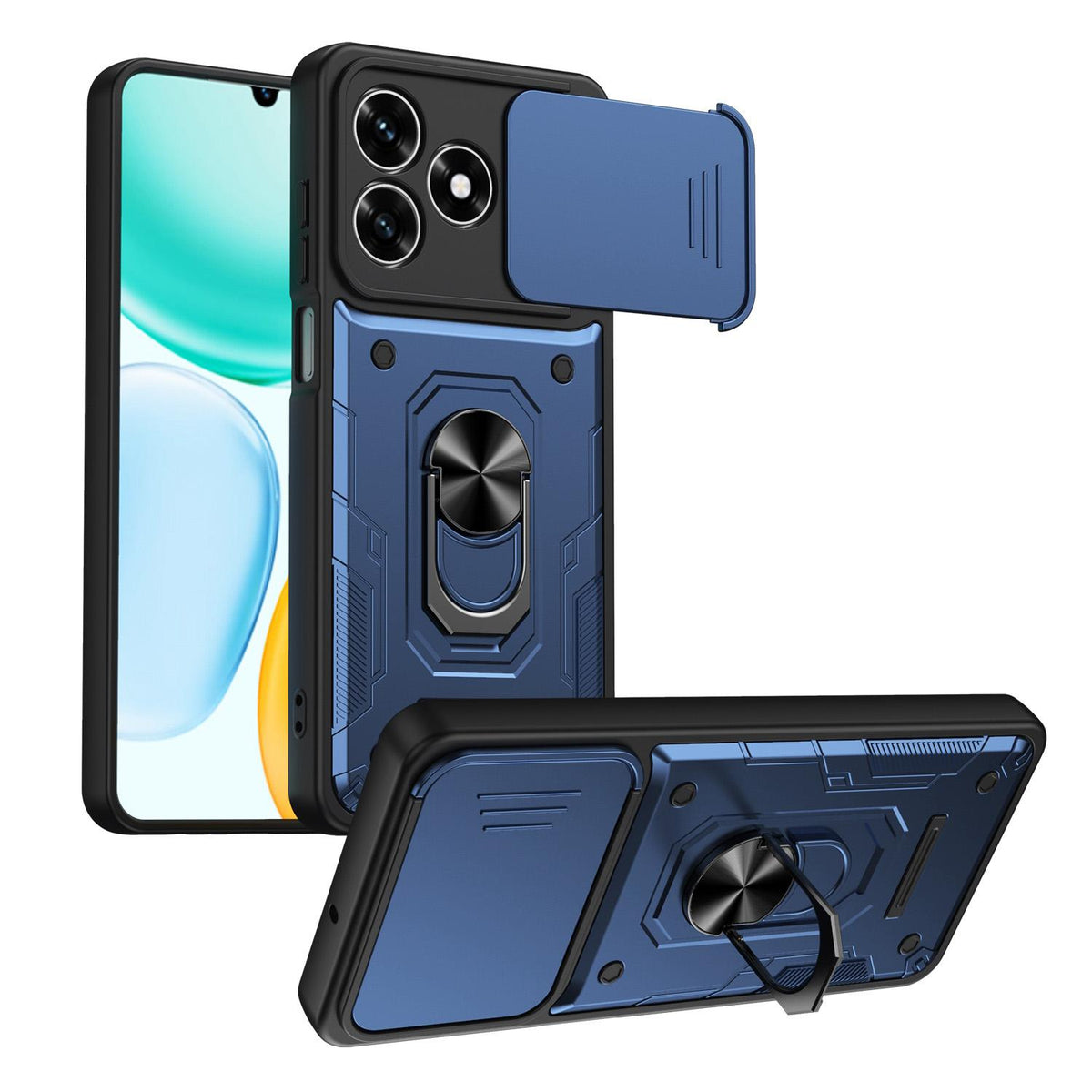 For Honor 600 Lite Global Nanshan Armor Sliding Camshield Ring Holder Phone Case - Blue - EDA009773006B