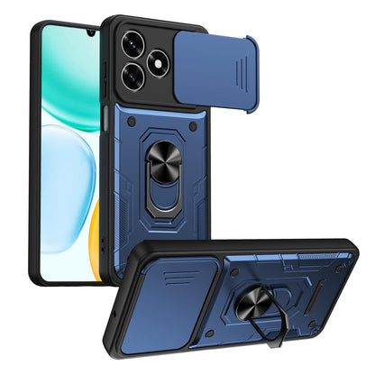 For Honor 600 Lite Global Nanshan Armor Sliding Camshield Ring Holder Phone Case - Blue - EDA009773006B