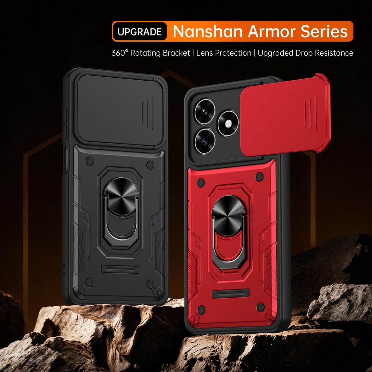 For Honor 600 Lite Global Nanshan Armor Sliding Camshield Ring Holder Phone Case - Blue - EDA009773006B
