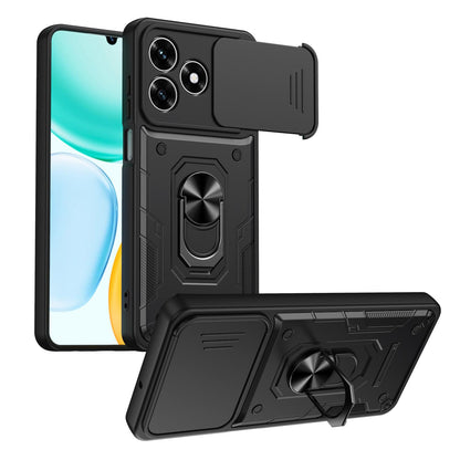 For Honor 600 Lite Global Nanshan Armor Sliding Camshield Ring Holder Phone Case - Black - EDA009773006C