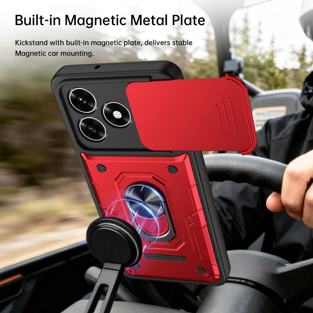 For Honor 600 Lite Global Nanshan Armor Sliding Camshield Ring Holder Phone Case - Black - EDA009773006C