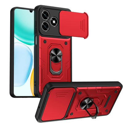 For Honor 600 Lite Global Nanshan Armor Sliding Camshield Ring Holder Phone Case - Red - EDA009773006D