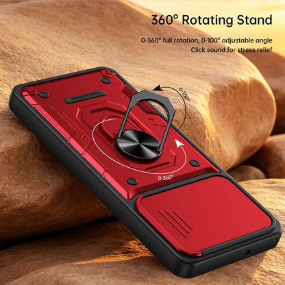 For Honor 600 Lite Global Nanshan Armor Sliding Camshield Ring Holder Phone Case - Red - EDA009773006D