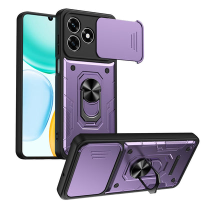 For Honor 600 Lite Global Nanshan Armor Sliding Camshield Ring Holder Phone Case - Purple - EDA009773006E