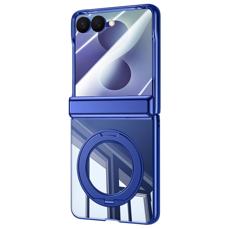 For Galaxy Z Flip8 5G Electroplating Transparent Shockproof Phone Case With 360 Degree Holder - High-Definition Blue - EDA009773601D