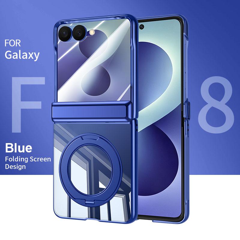 For Galaxy Z Flip8 5G Electroplating Transparent Shockproof Phone Case With 360 Degree Holder - High-Definition Blue - EDA009773601D