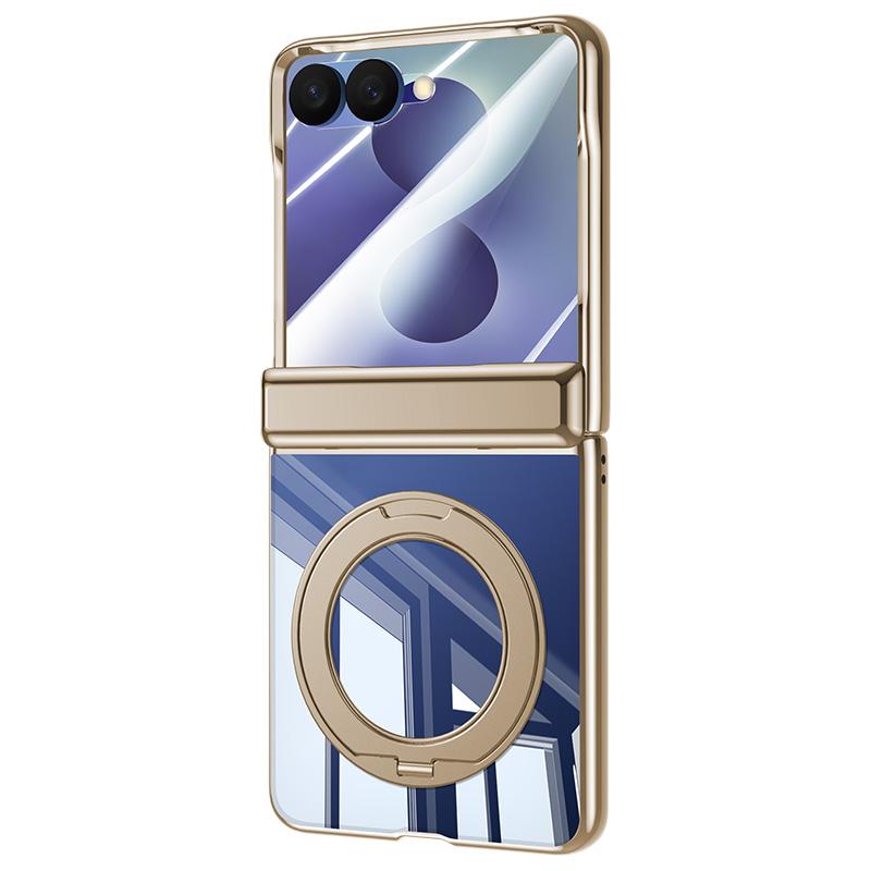For Galaxy Z Flip8 5G Electroplating Transparent Shockproof Phone Case With 360 Degree Holder - High-Definition Gold - EDA009773601E