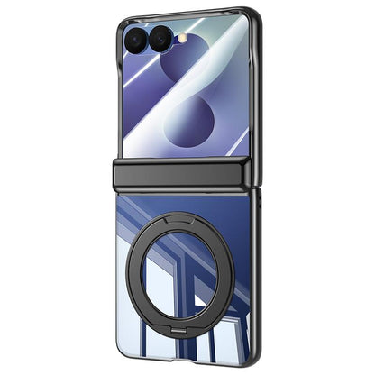 For Galaxy Z Flip8 5G Electroplating Transparent Shockproof Phone Case With 360 Degree Holder - High-Definition Black - EDA009773601F